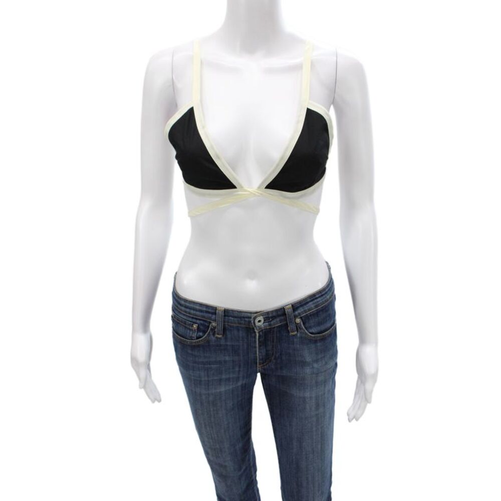 Kimberly Taylor Womens Bralette Top V-Neck Colorblock Black Sleeveless Size S